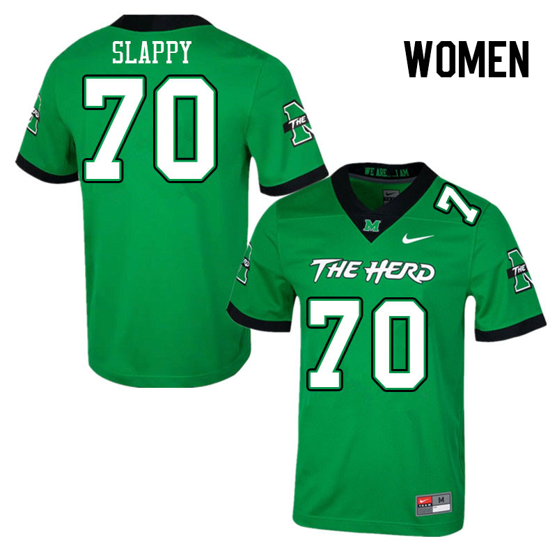 Women #70 Jalen Slappy Marshall Thundering Herd College Football Jerseys Stitched-Green - Click Image to Close